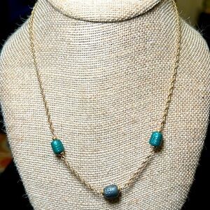 Vintage Antique Gold Filled Stamped Green Station Bead Necklace